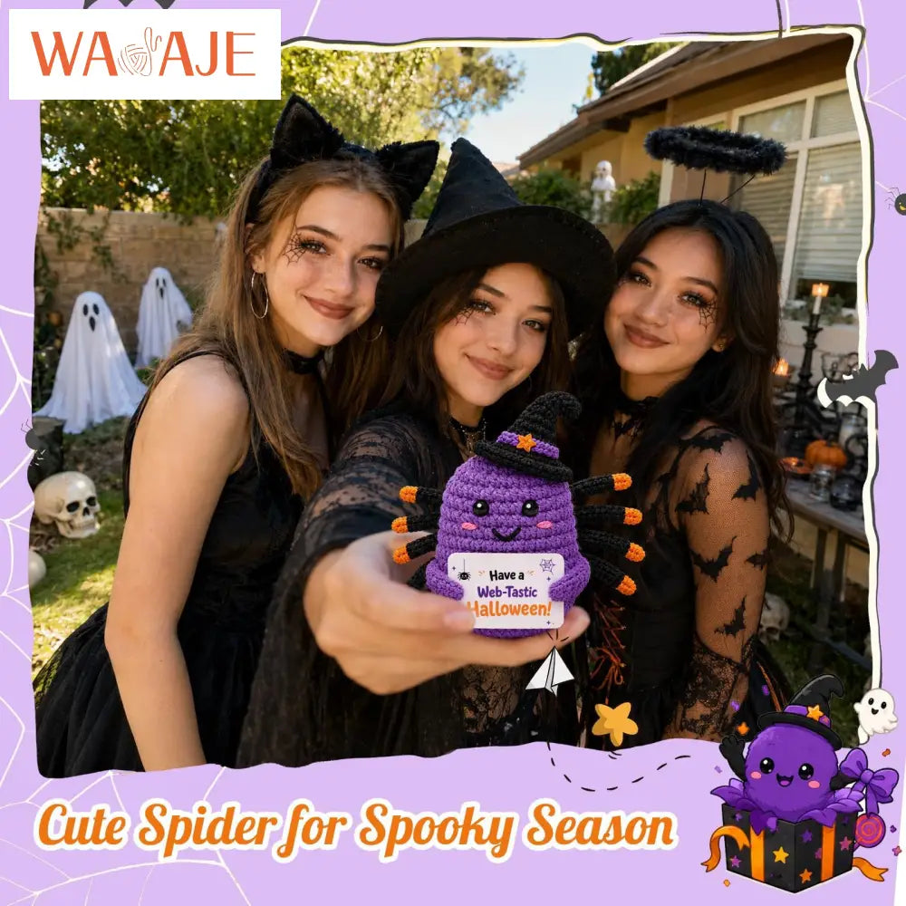 Halloween Spider Doll Purple Yarn Hand Crocheted Witch Hat Spider Doll Crocheted Halloween Spider Doll