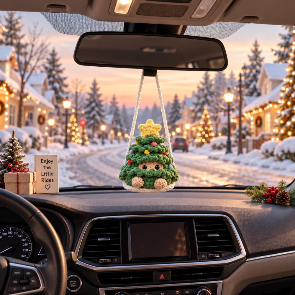 Crochet Christmas Car Ornament of Snowman Santa Penguin Grin Crochet car hanging