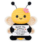 Bee Doll Wool Crocheted Black Tentacles Pink Flower Smiling Shy Cartoon Doll Flower Bee Doll