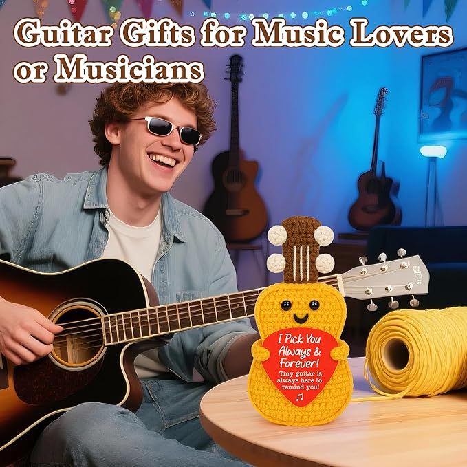 Yarn Knitted Guitar Doll Yellow Thread Cluster Music Instrument Ornament Positive Energy Pure Hand Crocheted Guitar Doll