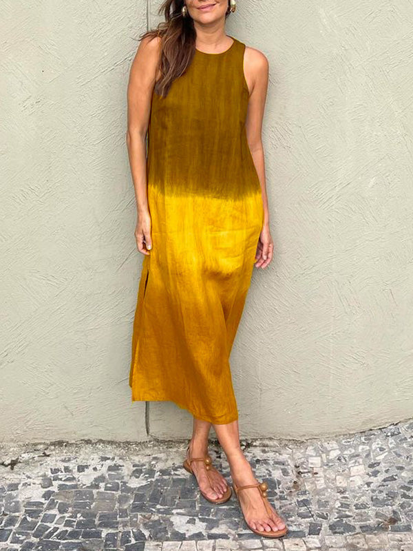 Vestido De Verano Informal De Algodón Y Lino Sin Mangas Sanlitun Con Cambio Gradual