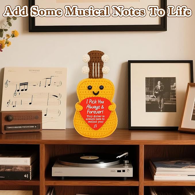 Yarn Knitted Guitar Doll Yellow Thread Cluster Music Instrument Ornament Positive Energy Pure Hand Crocheted Guitar Doll