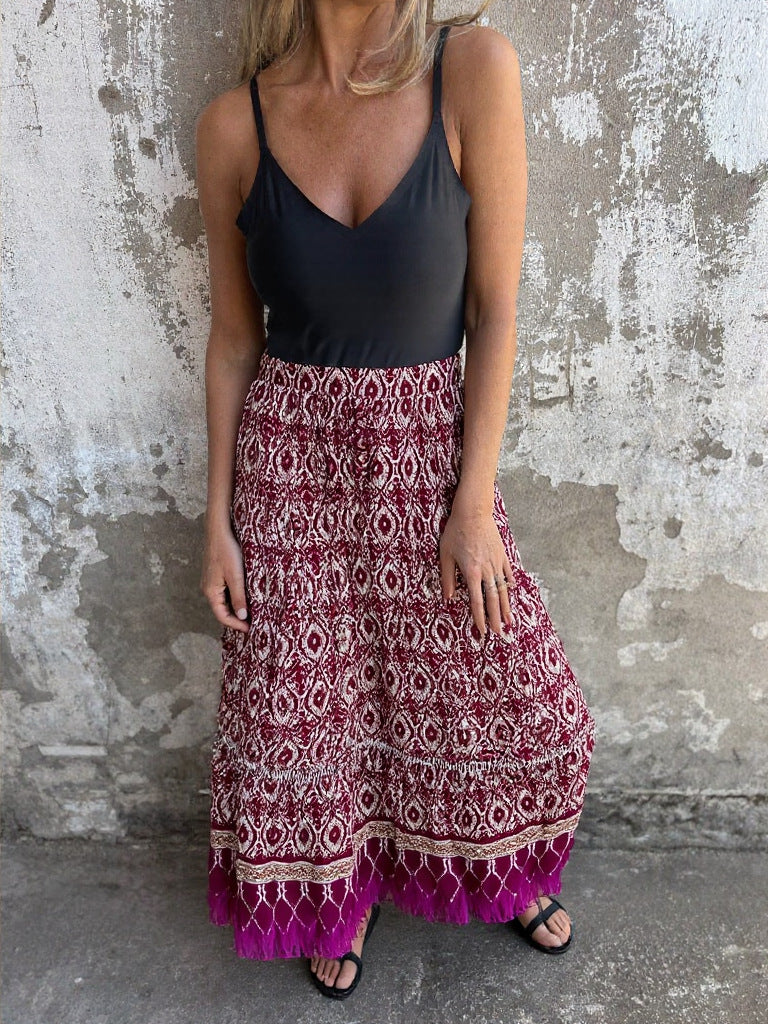 Falda De Playa De Estilo Bohemio Con Estampado De Posicionamiento De Algodón