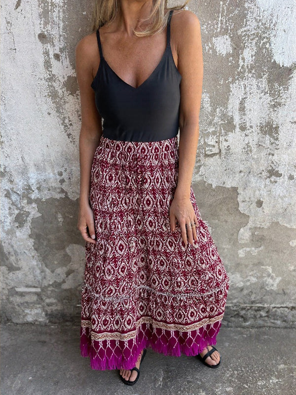 Falda De Playa De Estilo Bohemio Con Estampado De Posicionamiento De Algodón