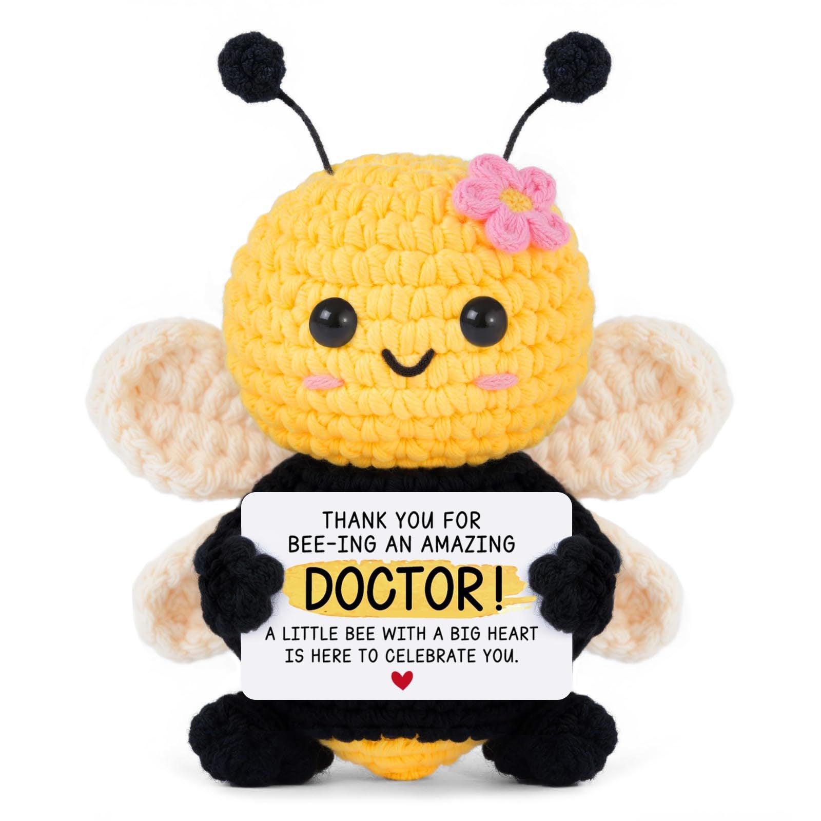 Bee Doll Wool Crocheted Black Tentacles Pink Flower Smiling Shy Cartoon Doll Flower Bee Doll