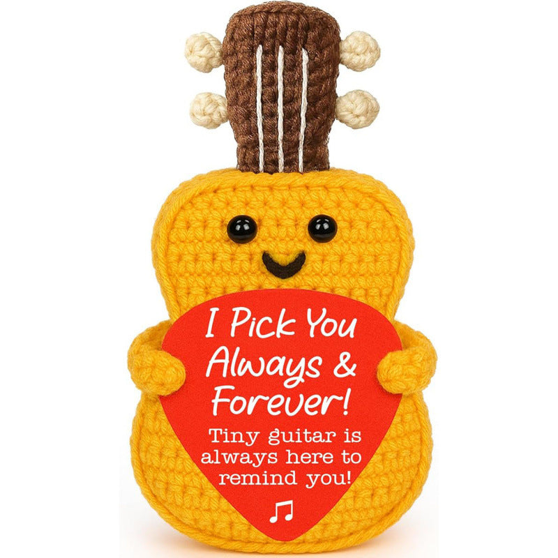 Yarn Knitted Guitar Doll Yellow Thread Cluster Music Instrument Ornament Positive Energy Pure Hand Crocheted Guitar Doll