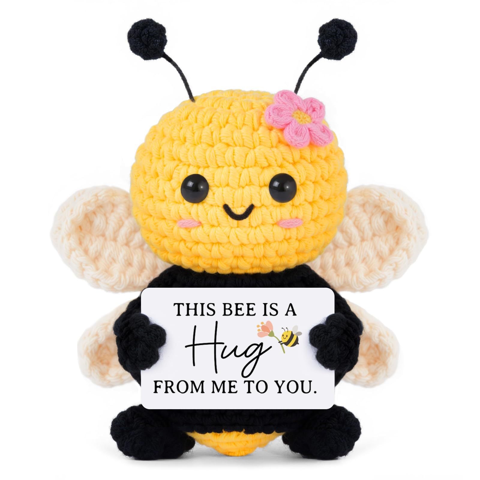 Bee Doll Wool Crocheted Black Tentacles Pink Flower Smiling Shy Cartoon Doll Flower Bee Doll
