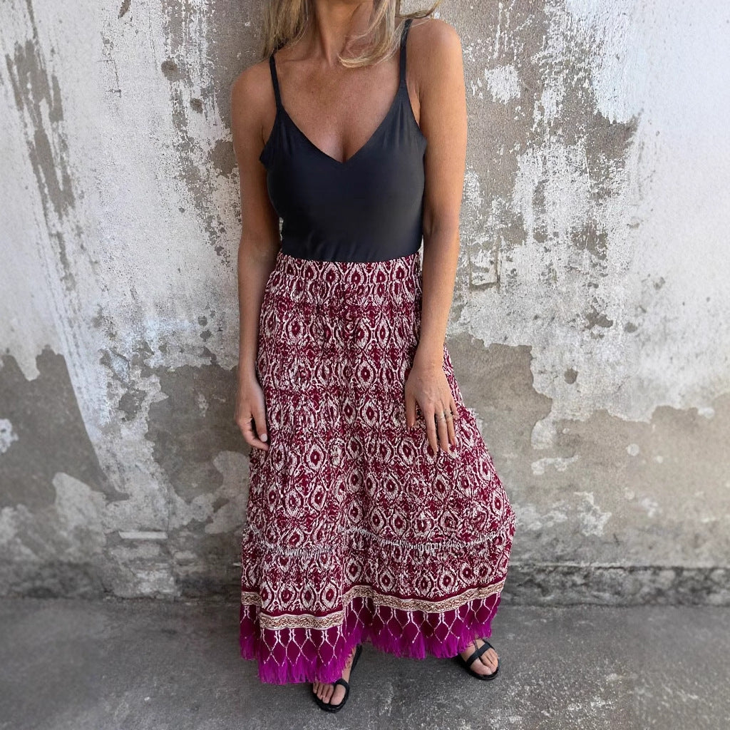 Falda De Playa De Estilo Bohemio Con Estampado De Posicionamiento De Algodón