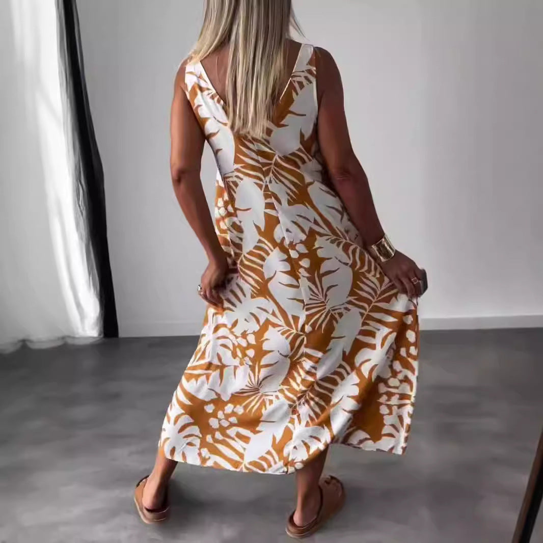 Vestido Sin Mangas Con Cuello En V Y Estampado De Moda Para Mujer