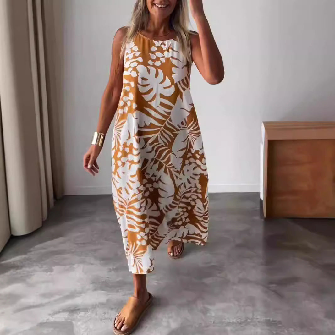 Vestido Sin Mangas Con Cuello En V Y Estampado De Moda Para Mujer