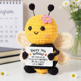 Bee Doll Wool Crocheted Black Tentacles Pink Flower Smiling Shy Cartoon Doll Flower Bee Doll