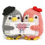 Couple Wool Doll Gray Pink Wool Knitted Penguin Bow Hug Doll