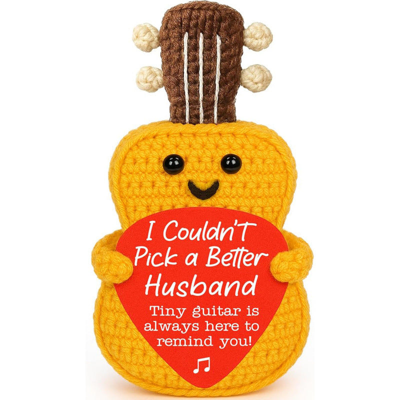 Yarn Knitted Guitar Doll Yellow Thread Cluster Music Instrument Ornament Positive Energy Pure Hand Crocheted Guitar Doll