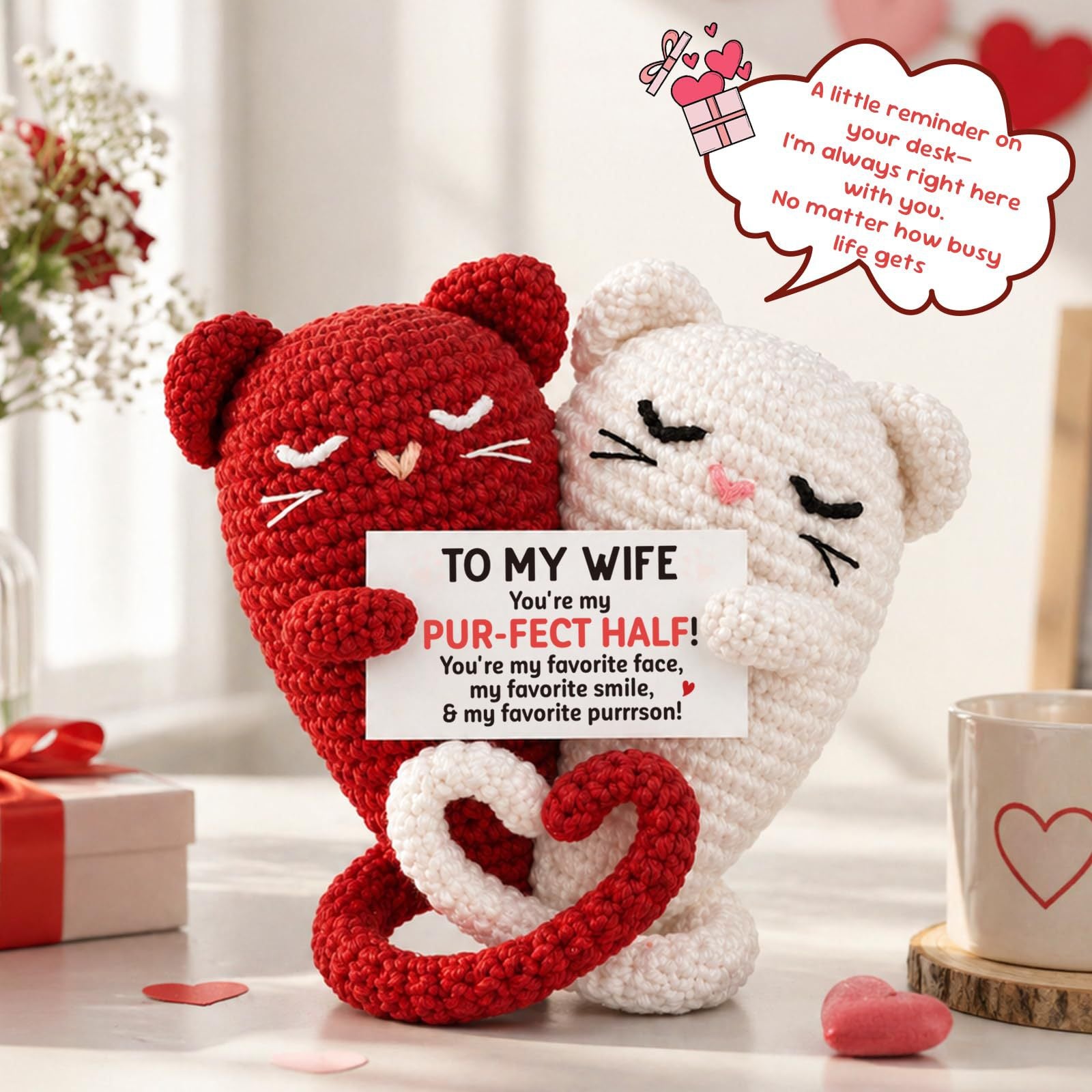 Couple Crochet Doll Handmade Wool Crochet Cat Tail Love Emotion Doll Crochet Couple Cat Doll