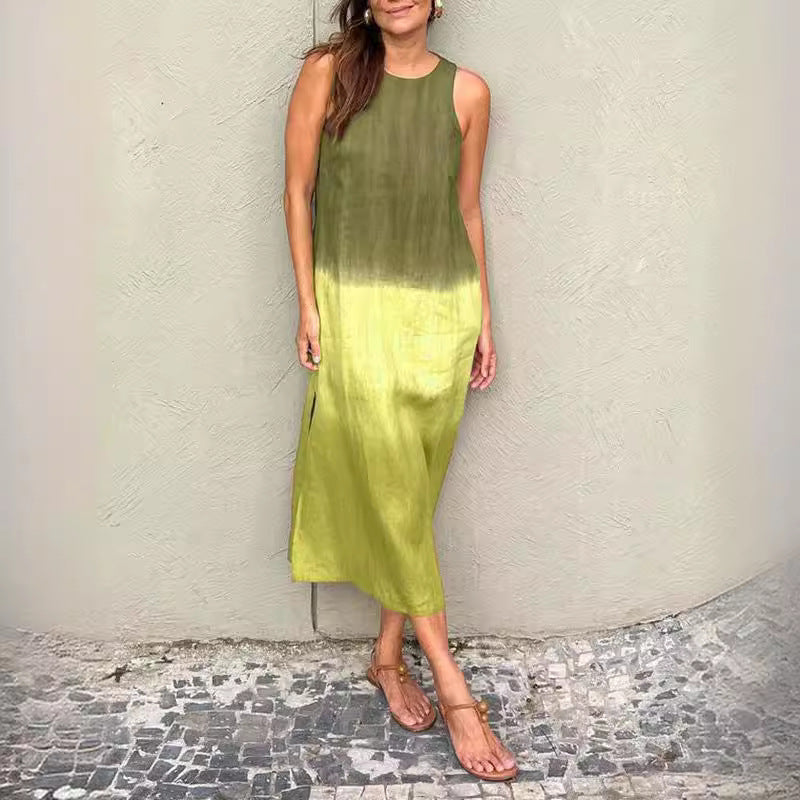 Vestido De Verano Informal De Algodón Y Lino Sin Mangas Sanlitun Con Cambio Gradual Secondary image