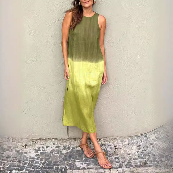 Vestido De Verano Informal De Algodón Y Lino Sin Mangas Sanlitun Con Cambio Gradual