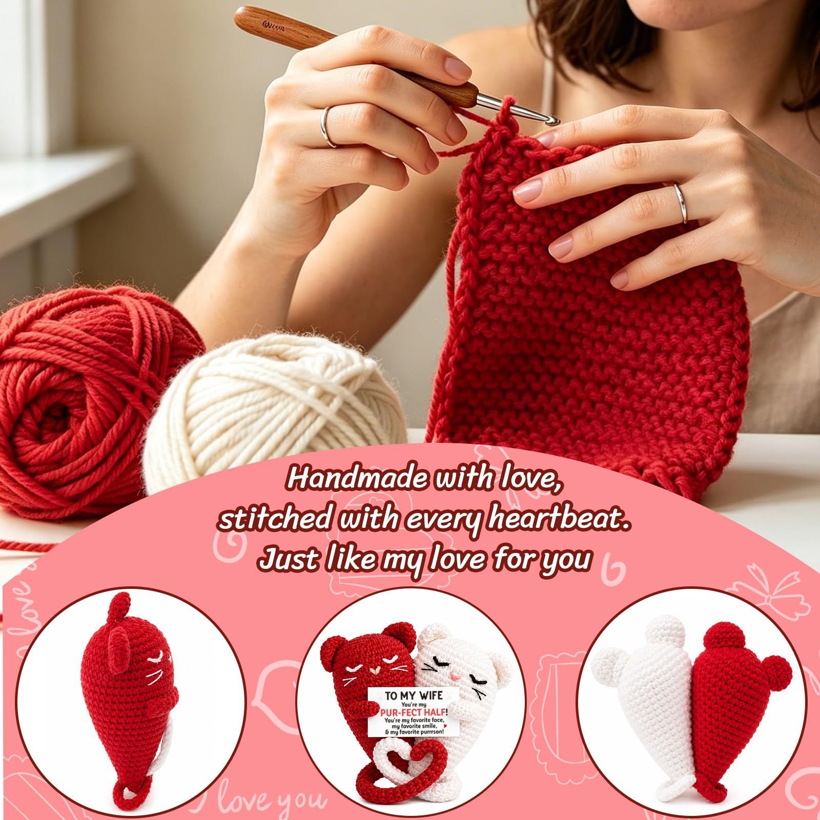 Couple Crochet Doll Handmade Wool Crochet Cat Tail Love Emotion Doll Crochet Couple Cat Doll