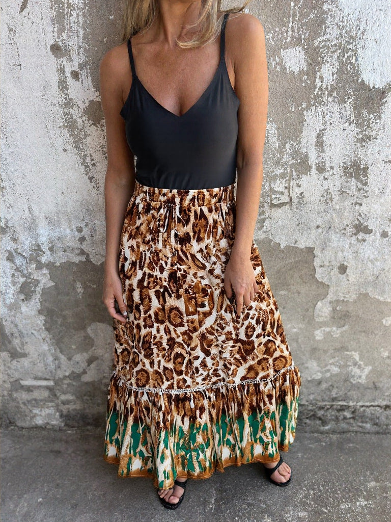 Falda De Playa De Estilo Bohemio Con Estampado De Posicionamiento De Algodón