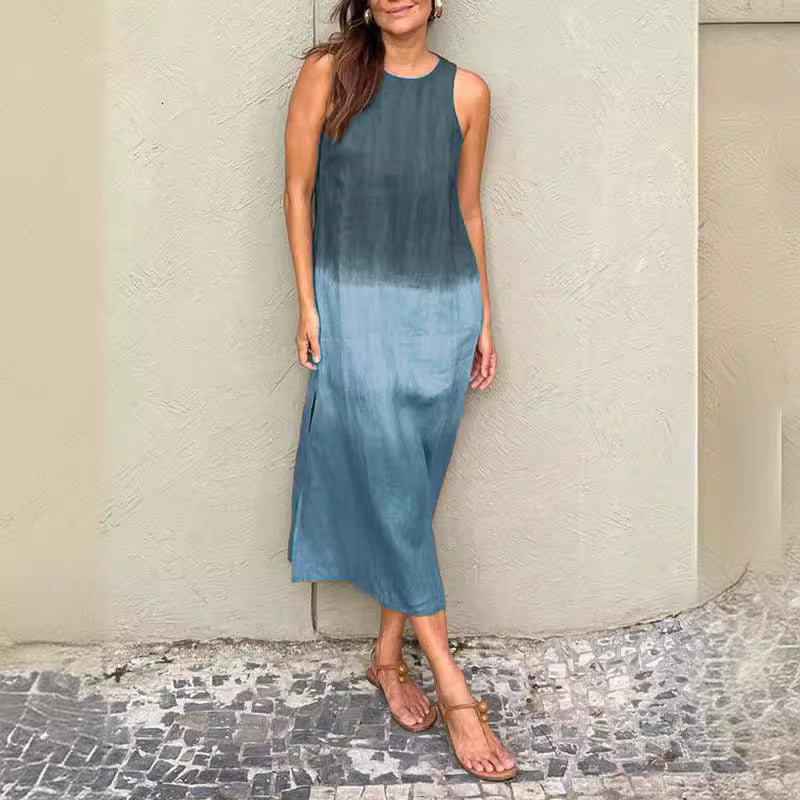 Vestido De Verano Informal De Algodón Y Lino Sin Mangas Sanlitun Con Cambio Gradual