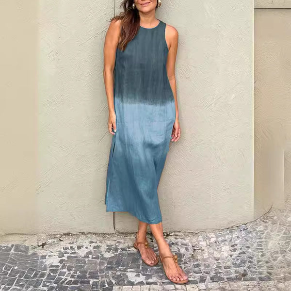 Vestido De Verano Informal De Algodón Y Lino Sin Mangas Sanlitun Con Cambio Gradual