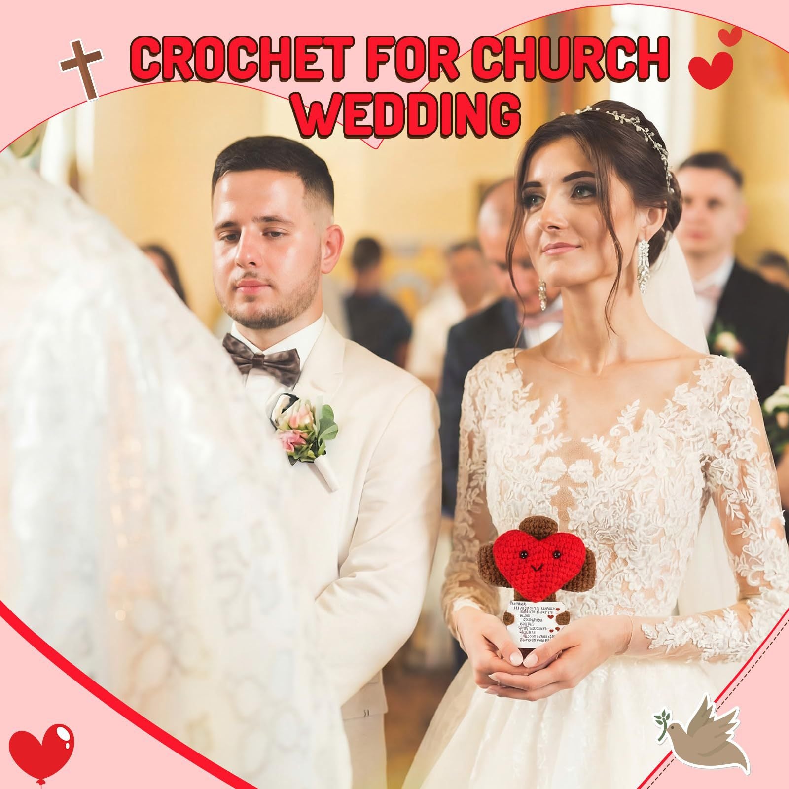 Crocheted Cross Doll Red Love Yarn Knitted Brown Cross Blessing Doll Love Cross Doll