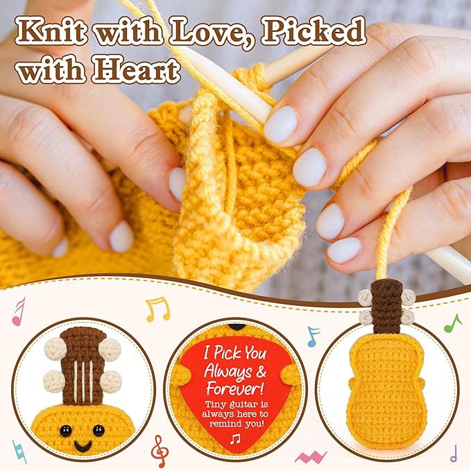 Yarn Knitted Guitar Doll Yellow Thread Cluster Music Instrument Ornament Positive Energy Pure Hand Crocheted Guitar Doll