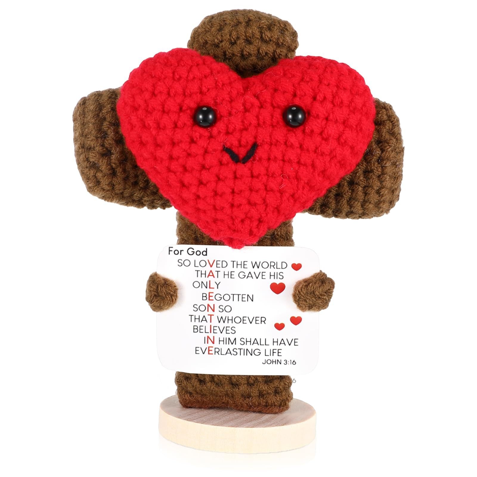 Crocheted Cross Doll Red Love Yarn Knitted Brown Cross Blessing Doll Love Cross Doll