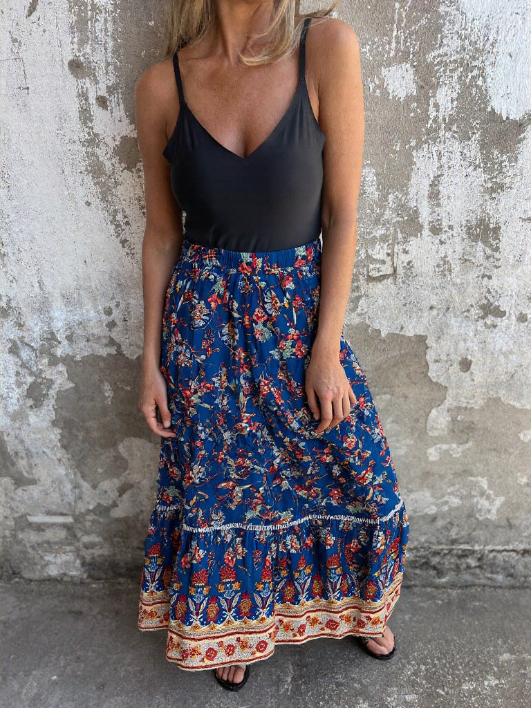 Falda De Playa De Estilo Bohemio Con Estampado De Posicionamiento De Algodón