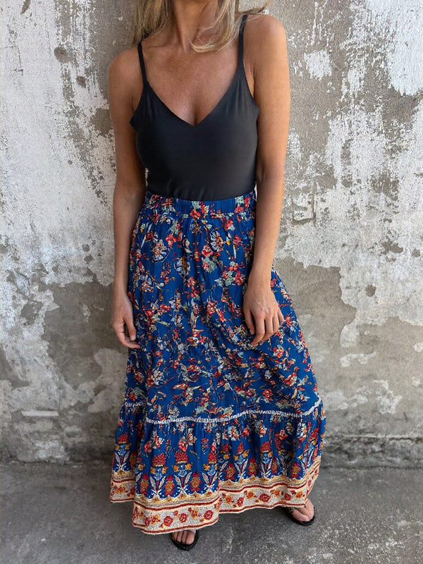 Falda De Playa De Estilo Bohemio Con Estampado De Posicionamiento De Algodón