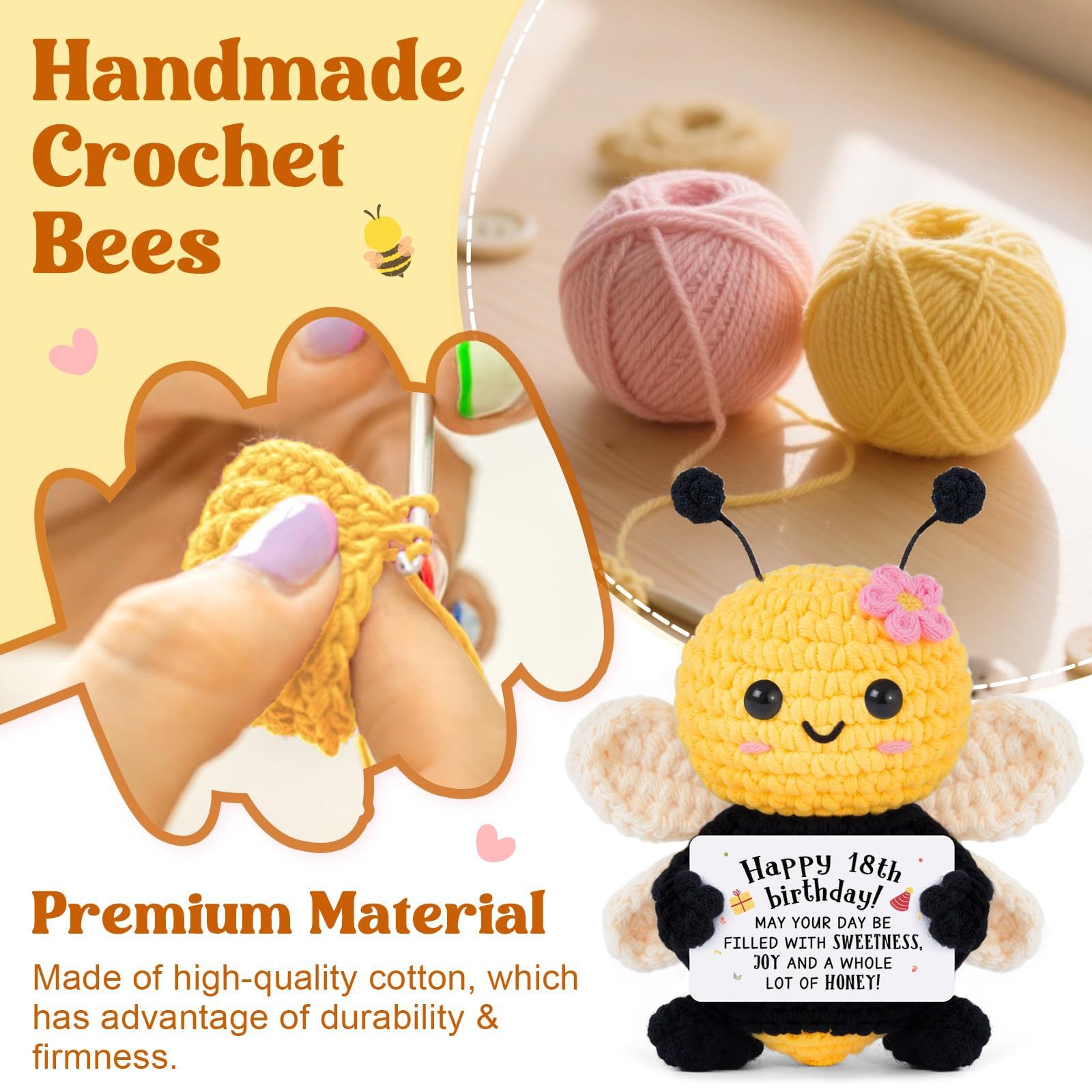 Bee Doll Wool Crocheted Black Tentacles Pink Flower Smiling Shy Cartoon Doll Flower Bee Doll