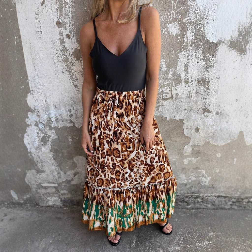 Falda De Playa De Estilo Bohemio Con Estampado De Posicionamiento De Algodón