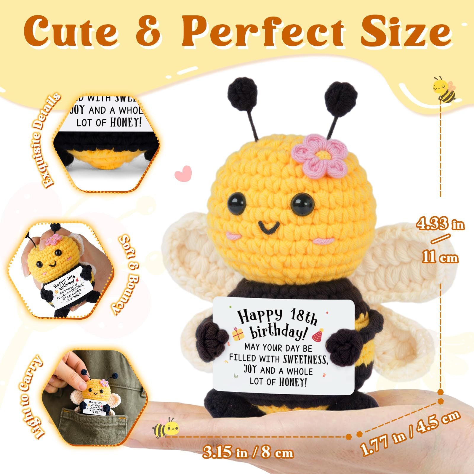 Bee Doll Wool Crocheted Black Tentacles Pink Flower Smiling Shy Cartoon Doll Flower Bee Doll