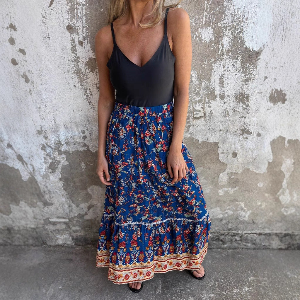 Falda De Playa De Estilo Bohemio Con Estampado De Posicionamiento De Algodón