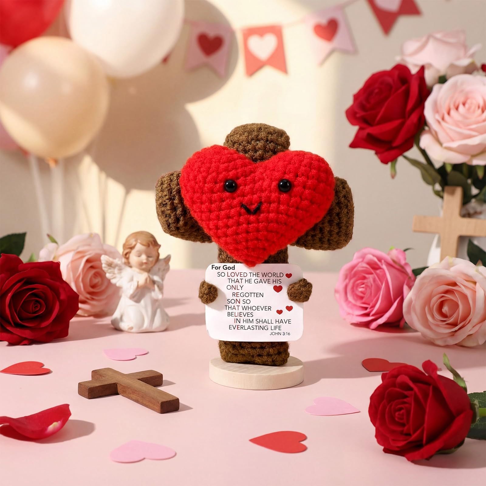 Crocheted Cross Doll Red Love Yarn Knitted Brown Cross Blessing Doll Love Cross Doll