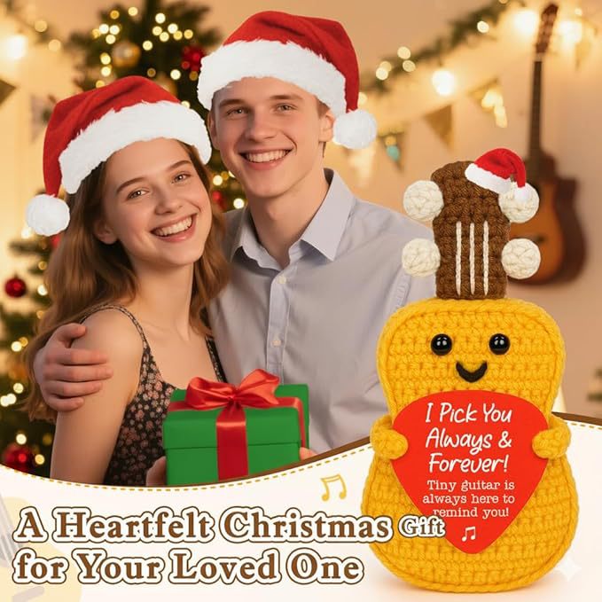 Yarn Knitted Guitar Doll Yellow Thread Cluster Music Instrument Ornament Positive Energy Pure Hand Crocheted Guitar Doll