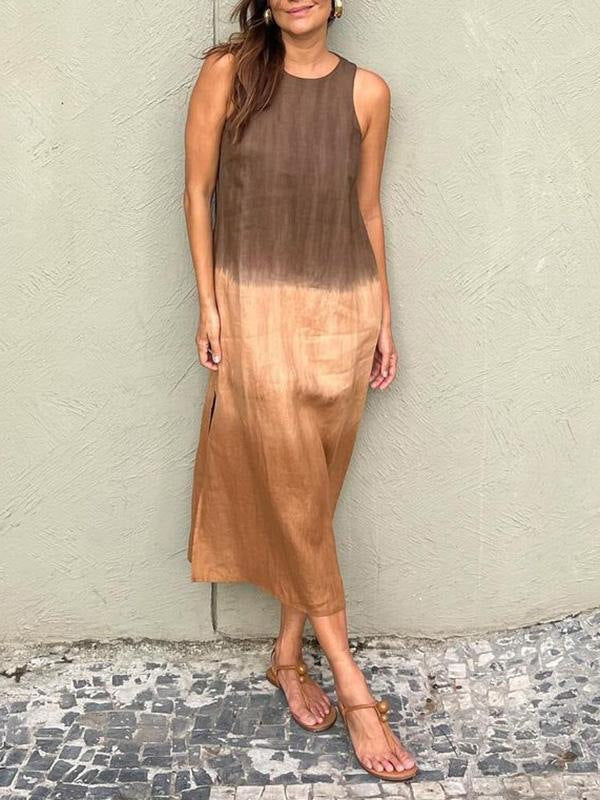 Vestido De Verano Informal De Algodón Y Lino Sin Mangas Sanlitun Con Cambio Gradual