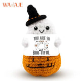 Crocheted Ghost Pumpkin Doll Black Hat Positive Energy Halloween Yarn Knitted Ghost Pumpkin Doll - Finished Crochet