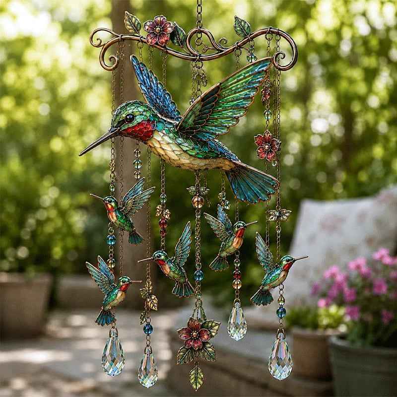 Graceful Hummingbird Crystal Wind Chime – Outdoor Garden Decor for Bird Lovers Main image