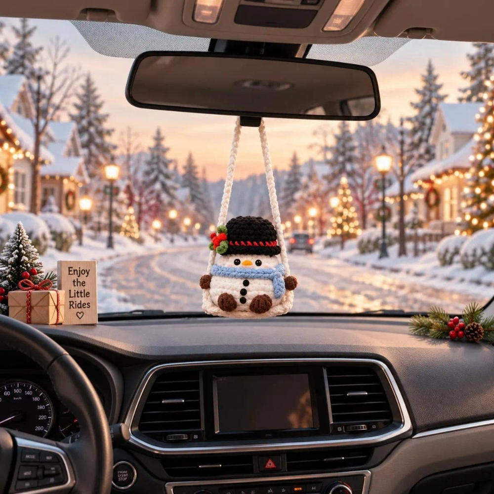 Crochet Christmas Car Ornament of Snowman Santa Penguin Grin Crochet car hanging