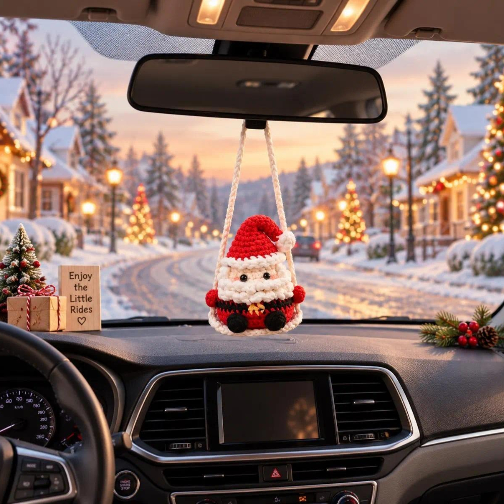 Crochet Christmas Car Ornament of Snowman Santa Penguin Grin Crochet car hanging