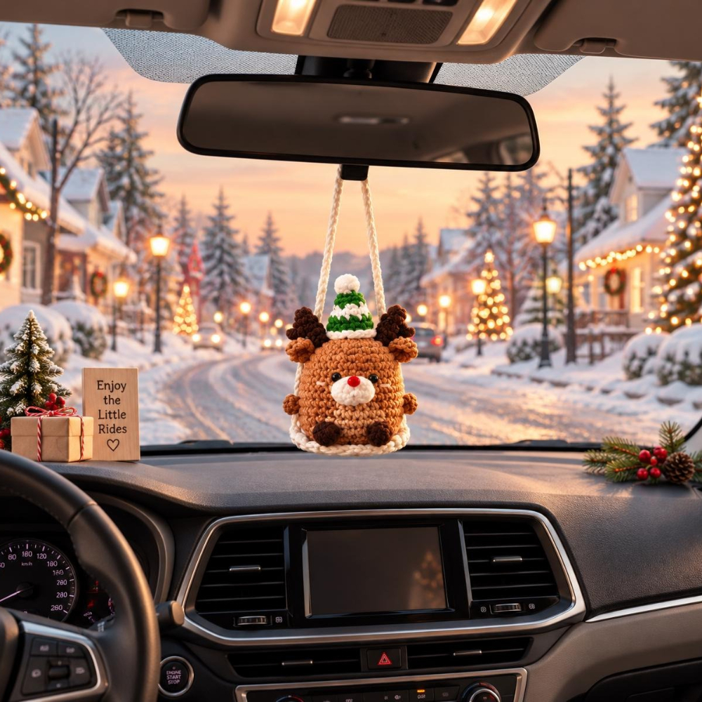 Crochet Christmas Car Ornament of Snowman Santa Penguin Grin Crochet car hanging