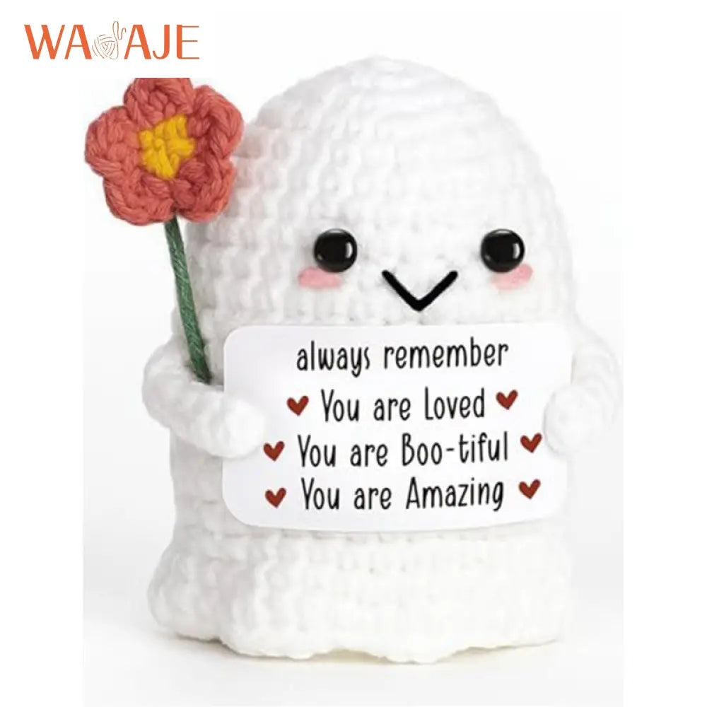 Halloween Yarn Doll Knitted Flower Smile Ghost Carry Card Doll Ornament Crocheted Flower Ghost Doll - Finished Plush