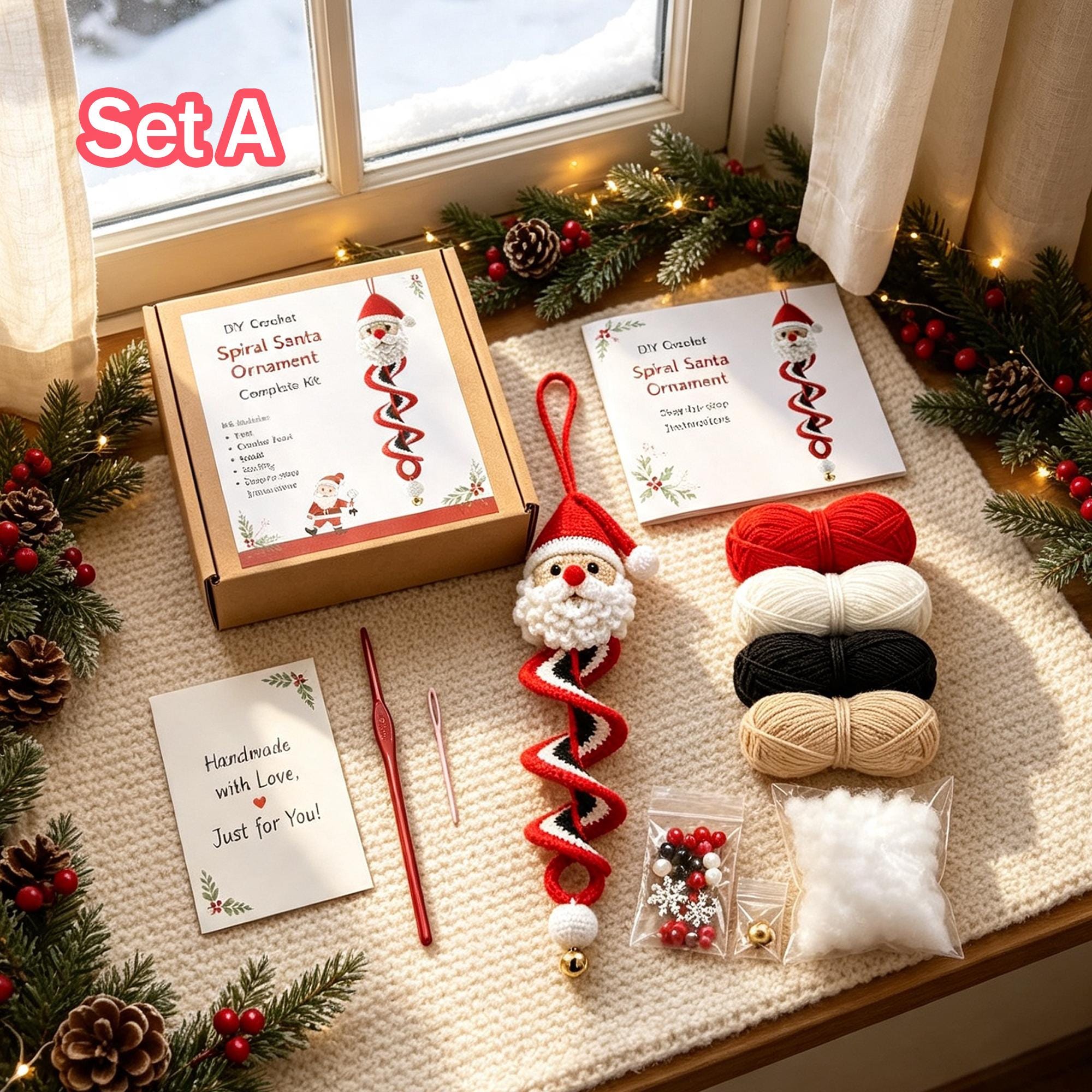 Crochet Christmas Spiral Wind Chime Ornament DIY Kit |Santa,Snowman,Xmas Tree,Elf Handmade Crochet Supplies,Beginner Friendly Craft Kit Gift