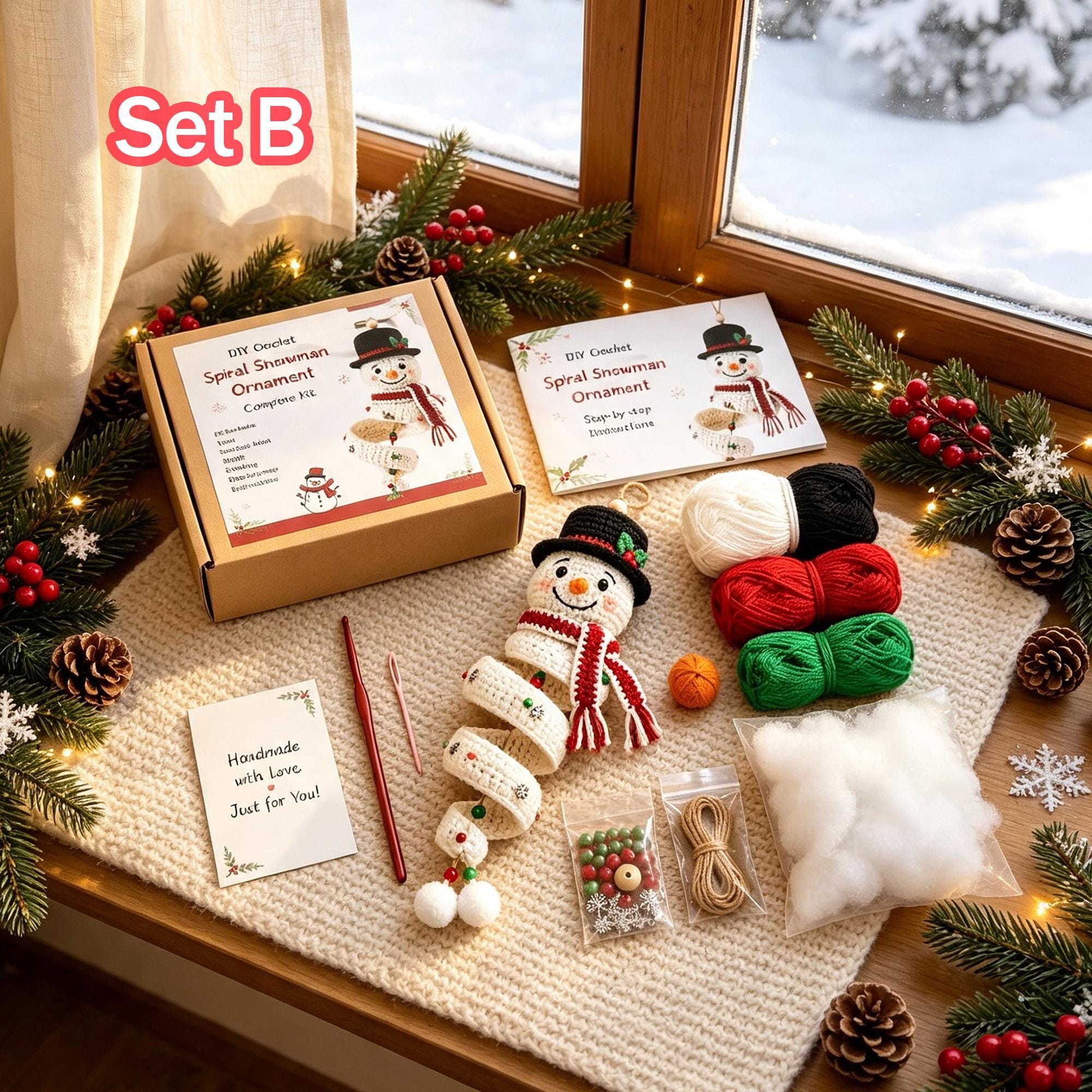 Crochet Christmas Spiral Wind Chime Ornament DIY Kit |Santa,Snowman,Xmas Tree,Elf Handmade Crochet Supplies,Beginner Friendly Craft Kit Gift