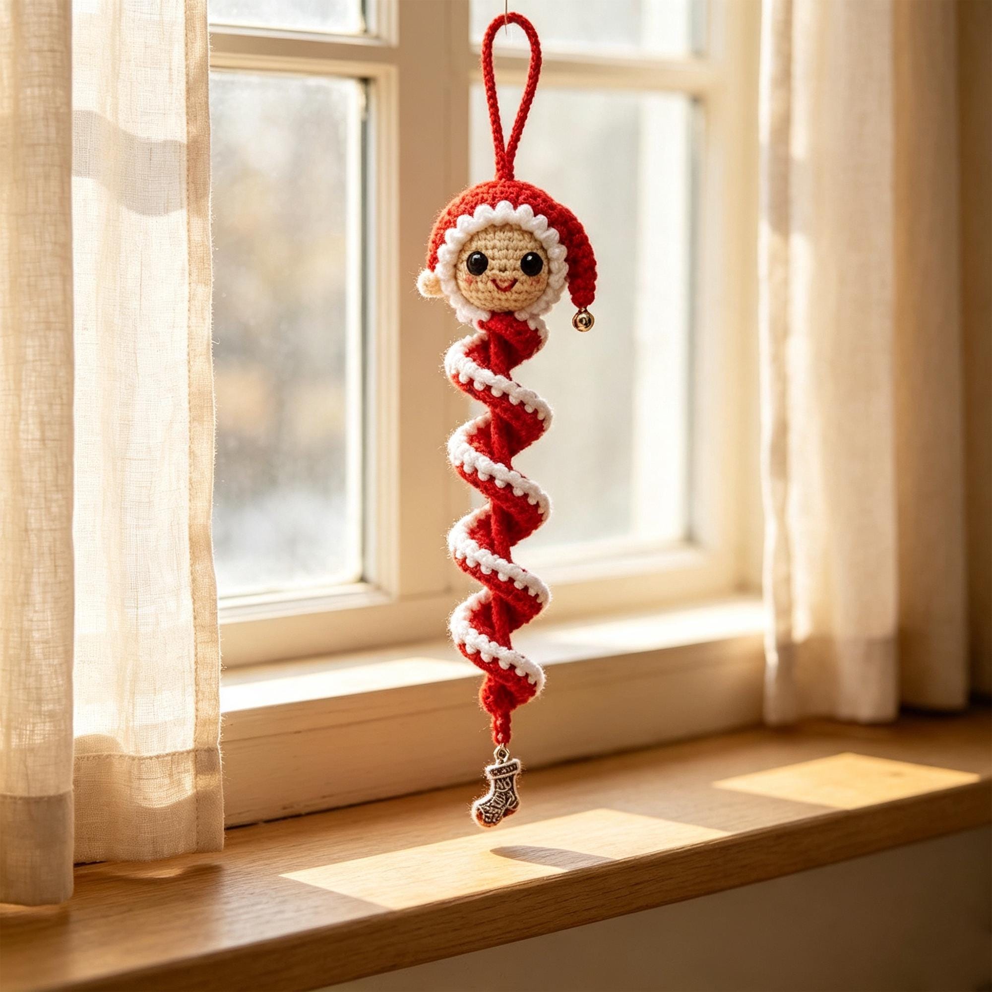 Crochet Christmas Spiral Wind Chime Ornament DIY Kit |Santa,Snowman,Xmas Tree,Elf Handmade Crochet Supplies,Beginner Friendly Craft Kit Gift