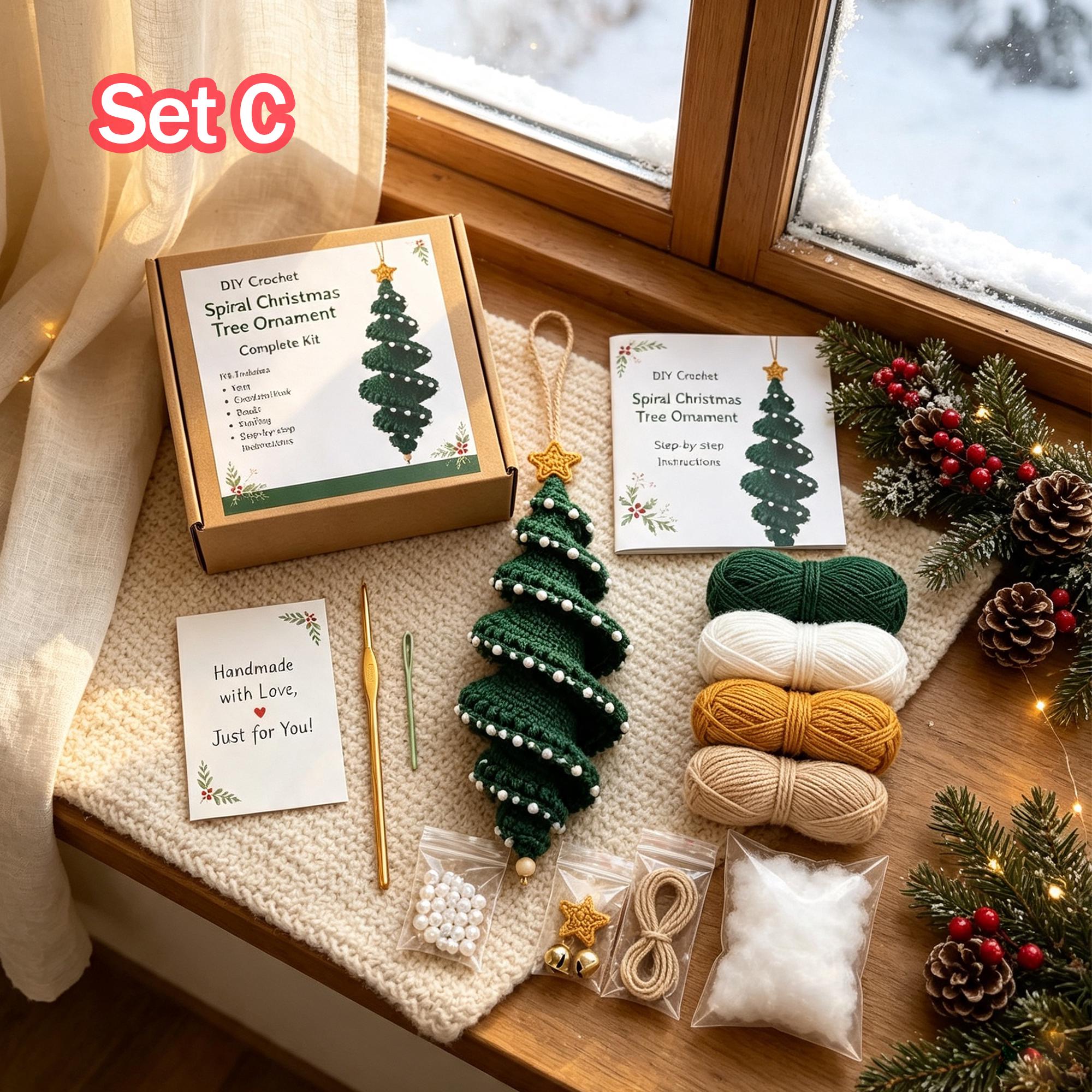 Crochet Christmas Spiral Wind Chime Ornament DIY Kit |Santa,Snowman,Xmas Tree,Elf Handmade Crochet Supplies,Beginner Friendly Craft Kit Gift