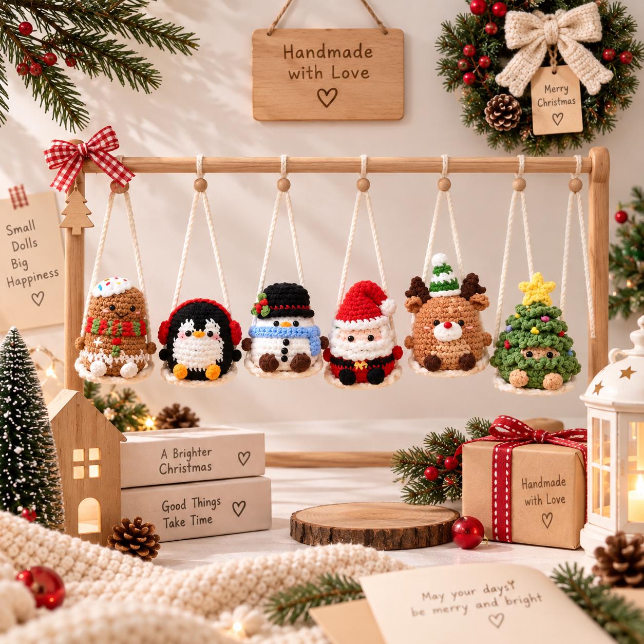 Crochet Christmas Car Ornament of Snowman Santa Penguin Grin Crochet car hanging