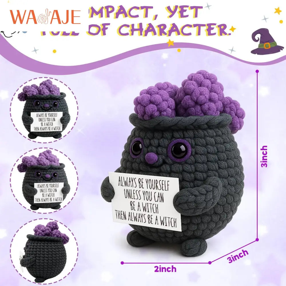 Knitted Magic Pot Doll Halloween Magic Pot Bubble Doll with Black Hat Cute Ghost Doll