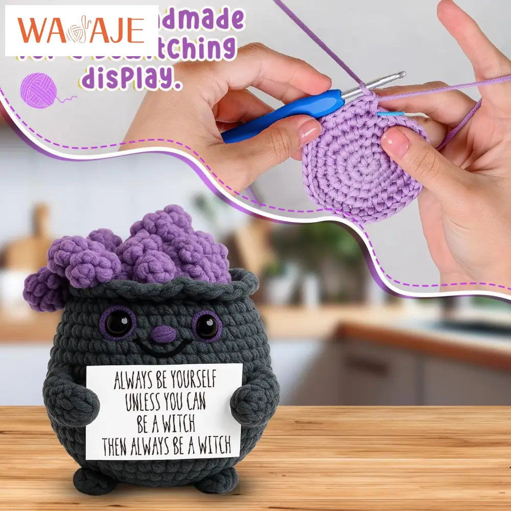 Knitted Magic Pot Doll Halloween Magic Pot Bubble Doll with Black Hat Cute Ghost Doll