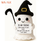 Knitted Magic Pot Doll Halloween Magic Pot Bubble Doll with Black Hat Cute Ghost Doll